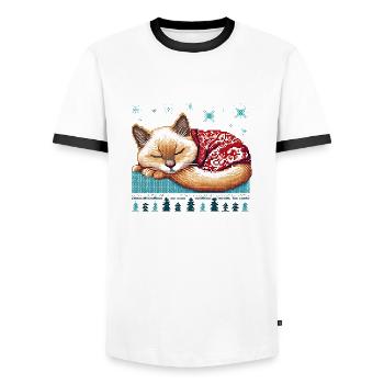 Ugly Christmas Sleeping Cat - Men's Ringer Shirt - white/black - Front - AI Model Female 172 light (172cm) & AI Model Male 178 dark (178cm)