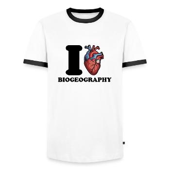 J’adore la biogéographie - T-shirt contrasté Homme - blanc/noir - Devant - AI Model Female 172 light (172cm) & AI Model Male 178 dark (178cm)