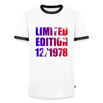 45e anniversaire Édition limitée 12/1978 - T-shirt contrasté Homme - blanc/noir - Devant - AI Model Female 172 light (172cm) & AI Model Male 178 dark (178cm)