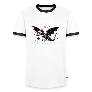 Dragon de Noël avec boule de Noël - T-shirt contrasté Homme - blanc/noir - Devant - AI Model Female 172 light (172cm) & AI Model Male 178 dark (178cm)