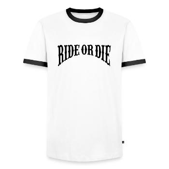 Ride or Die - Bow - Men's Ringer Shirt - white/black - Front - AI Model Female 172 light (172cm) & AI Model Male 178 dark (178cm)
