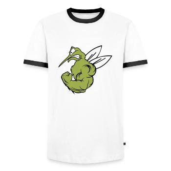 Strong Mosquito 02 - Men's Ringer Shirt - white/black - Front - AI Model Female 172 light (172cm) & AI Model Male 178 dark (178cm)