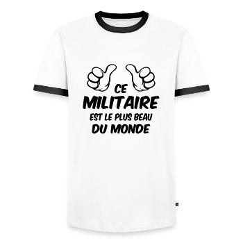 BEST MILITARY - Men's Ringer Shirt - white/black - Front - AI Model Female 172 light (172cm) & AI Model Male 178 dark (178cm)