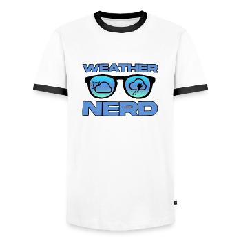 Weather Nerd 4 - Männer Kontrast-T-Shirt - Weiß/Schwarz - Vorne - AI Model Female 172 light (172cm) & AI Model Male 178 dark (178cm)
