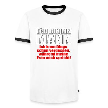 Je suis un homme, je peux oublier des choses - T-shirt contrasté Homme - blanc/noir - Devant - AI Model Female 172 light (172cm) & AI Model Male 178 dark (178cm)