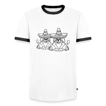 Sombrero Hat Cat Mexican Culture Kitten - Men's Ringer Shirt - white/black - Front - AI Model Female 172 light (172cm) & AI Model Male 178 dark (178cm)