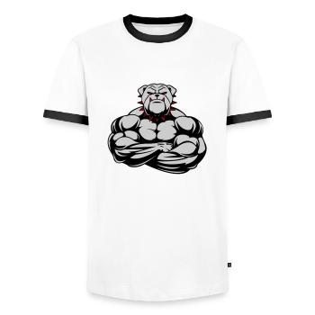 Strong Bulldog 02 - Men's Ringer Shirt - white/black - Front - AI Model Female 172 light (172cm) & AI Model Male 178 dark (178cm)