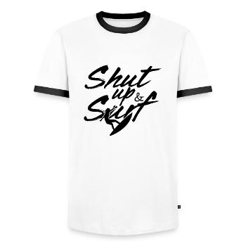 Surfing Surfboard Surfer Wassersport - Männer Kontrast-T-Shirt - Weiß/Schwarz - Vorne - AI Model Female 172 light (172cm) & AI Model Male 178 dark (178cm)