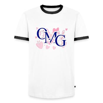 Omg pink - Men's Ringer Shirt - white/black - Front - AI Model Female 172 light (172cm) & AI Model Male 178 dark (178cm)
