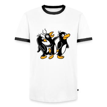 Crazy penguins running stupid kicking team friends - Men's Ringer Shirt - white/black - Front - AI Model Female 172 light (172cm) & AI Model Male 178 dark (178cm)