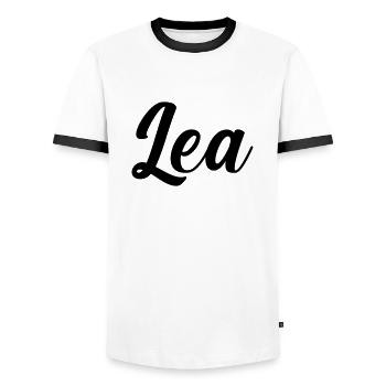 lea name - Männer Kontrast-T-Shirt - Weiß/Schwarz - Vorne - AI Model Female 172 light (172cm) & AI Model Male 178 dark (178cm)