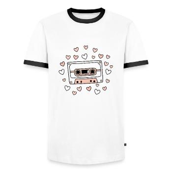 Cassette Love Lover Musique Années 70 Rétro Rose Amour - T-shirt contrasté Homme - blanc/noir - Devant - AI Model Female 172 light (172cm) & AI Model Male 178 dark (178cm)