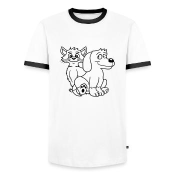 Hund Katze Zwei Freunde Team Kätzchen 2 Duo Crew - Männer Kontrast-T-Shirt - Weiß/Schwarz - Vorne - AI Model Female 172 light (172cm) & AI Model Male 178 dark (178cm)