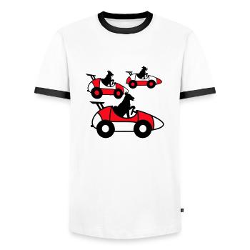 3 Dogs Driving Race Autosport Racing Cars Team - Men's Ringer Shirt - white/black - Front - AI Model Female 172 light (172cm) & AI Model Male 178 dark (178cm)