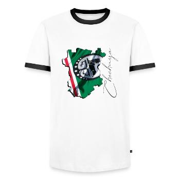 (RU) Tschetschenien Flagge in eigener Landkarte EN - Männer Kontrast-T-Shirt - Weiß/Schwarz - Vorne - AI Model Female 172 light (172cm) & AI Model Male 178 dark (178cm)