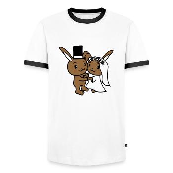 2 Bunnies Wedding Marry Groom Bride Engaged - Men's Ringer Shirt - white/black - Front - AI Model Female 172 light (172cm) & AI Model Male 178 dark (178cm)