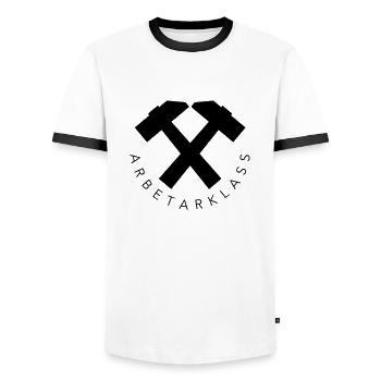 Working class - Men's Ringer Shirt - white/black - Front - AI Model Female 172 light (172cm) & AI Model Male 178 dark (178cm)