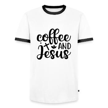 Coffee And Jesus - Men's Ringer Shirt - white/black - Front - AI Model Female 172 light (172cm) & AI Model Male 178 dark (178cm)