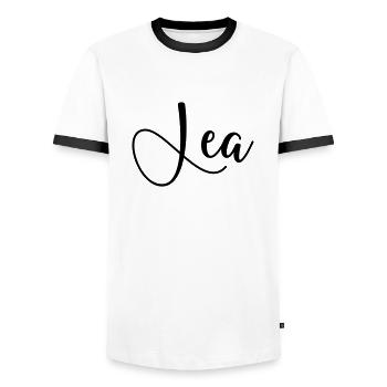name lea - Männer Kontrast-T-Shirt - Weiß/Schwarz - Vorne - AI Model Female 172 light (172cm) & AI Model Male 178 dark (178cm)