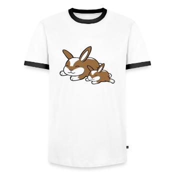 2 bunnies sleeping dad mom child mother lying tired - Men's Ringer Shirt - white/black - Front - AI Model Female 172 light (172cm) & AI Model Male 178 dark (178cm)