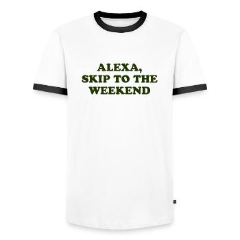 Alexa, Passez au week-end - T-shirt contrasté Homme - blanc/noir - Devant - AI Model Female 172 light (172cm) & AI Model Male 178 dark (178cm)