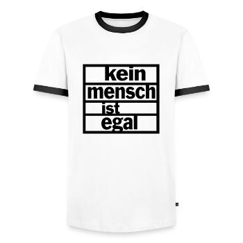 Kein Mensch ist egal - Männer Kontrast-T-Shirt - Weiß/Schwarz - Vorne - AI Model Female 172 light (172cm) & AI Model Male 178 dark (178cm)