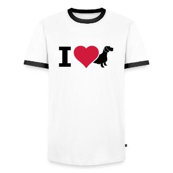 IL Dachshund wire-haired dachshund - Men's Ringer Shirt - white/black - Front - AI Model Female 172 light (172cm) & AI Model Male 178 dark (178cm)