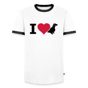 IL Teckel à poil long teckel - T-shirt contrasté Homme - blanc/noir - Devant - AI Model Female 172 light (172cm) & AI Model Male 178 dark (178cm)