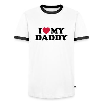 i_love_my_daddy - Men's Ringer Shirt - white/black - Front - AI Model Female 172 light (172cm) & AI Model Male 178 dark (178cm)