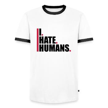 bars cool logo humans text sticker fuck you fu - Men's Ringer Shirt - white/black - Front - AI Model Female 172 light (172cm) & AI Model Male 178 dark (178cm)
