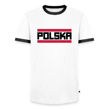 polksa - Männer Kontrast-T-Shirt - Weiß/Schwarz - Vorne - AI Model Female 172 light (172cm) & AI Model Male 178 dark (178cm)