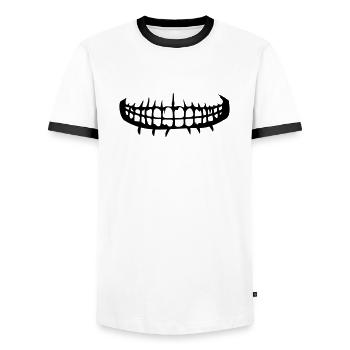 grin teeth mouth horror halloween scary boes - Men's Ringer Shirt - white/black - Front - AI Model Female 172 light (172cm) & AI Model Male 178 dark (178cm)