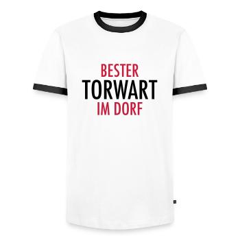 Bester Torwart im Dorf | Fußball Geschenke - Männer Kontrast-T-Shirt - Weiß/Schwarz - Vorne - AI Model Female 172 light (172cm) & AI Model Male 178 dark (178cm)