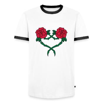 Rose Flower Heart 2 3c - Men's Ringer Shirt - white/black - Front - AI Model Female 172 light (172cm) & AI Model Male 178 dark (178cm)