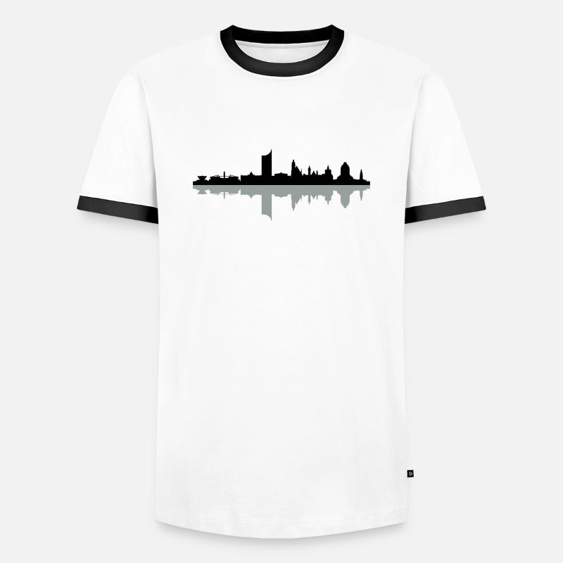 Skyline Leipzig Schatten - Männer Kontrast-T-Shirt - Weiß/Schwarz