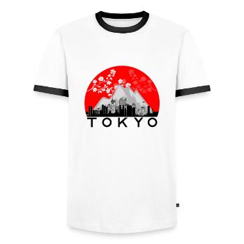 Tokyo - T-shirt contrasté Homme - blanc/noir - Devant - AI Model Female 172 light (172cm) & AI Model Male 178 dark (178cm)
