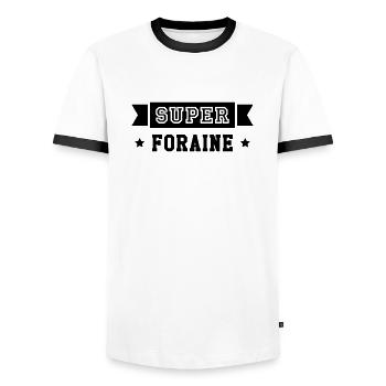 Forain / Fête Foraine / Foire / Manège / Fete - T-shirt contrasté Homme - blanc/noir - Devant - AI Model Female 172 light (172cm) & AI Model Male 178 dark (178cm)