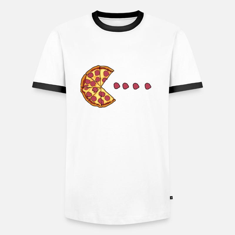 Pizza eats salami - Men's Ringer Shirt - white/black