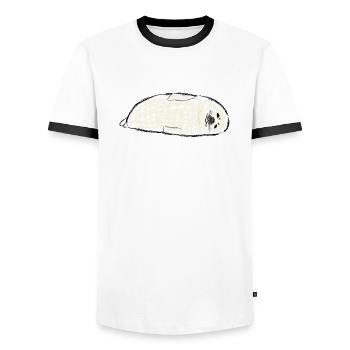 Robbenbaby / Babyseal Design III - Männer Kontrast-T-Shirt - Weiß/Schwarz - Vorne - AI Model Female 172 light (172cm) & AI Model Male 178 dark (178cm)
