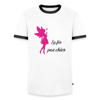 La fée pas chier - T-shirt contrasté Homme - blanc/noir - Devant - AI Model Female 172 light (172cm) & AI Model Male 178 dark (178cm)