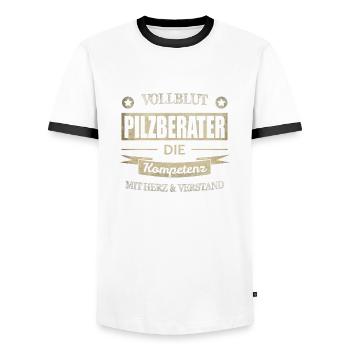 Pilzberater Spruch - Männer Kontrast-T-Shirt - Weiß/Schwarz - Vorne - AI Model Female 172 light (172cm) & AI Model Male 178 dark (178cm)