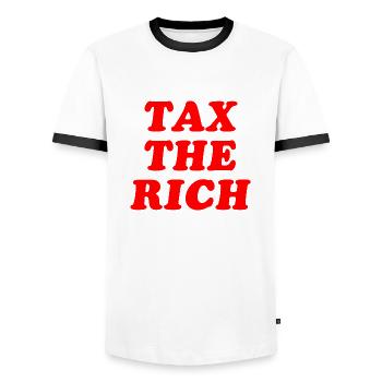 Tax the Rich - Männer Kontrast-T-Shirt - Weiß/Schwarz - Vorne - AI Model Female 172 light (172cm) & AI Model Male 178 dark (178cm)