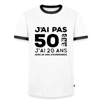 Anniversaire 50 ans - T-shirt contrasté Homme - blanc/noir - Devant - AI Model Female 172 light (172cm) & AI Model Male 178 dark (178cm)