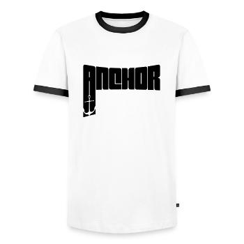 Text Anchor Crew - Men's Ringer Shirt - white/black - Front - AI Model Female 172 light (172cm) & AI Model Male 178 dark (178cm)