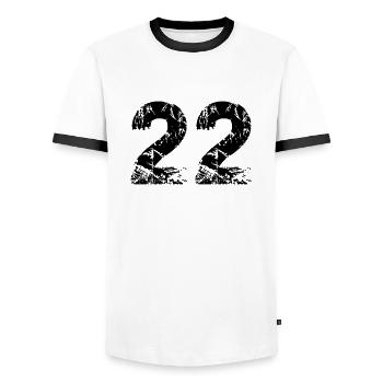 22 - Men's Ringer Shirt - white/black - Front - AI Model Female 172 light (172cm) & AI Model Male 178 dark (178cm)