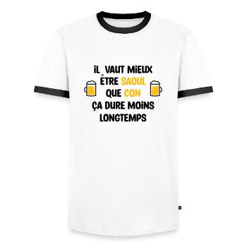 Il vaut mieux être saoul que con / Humour - T-shirt contrasté Homme - blanc/noir - Devant - AI Model Female 172 light (172cm) & AI Model Male 178 dark (178cm)
