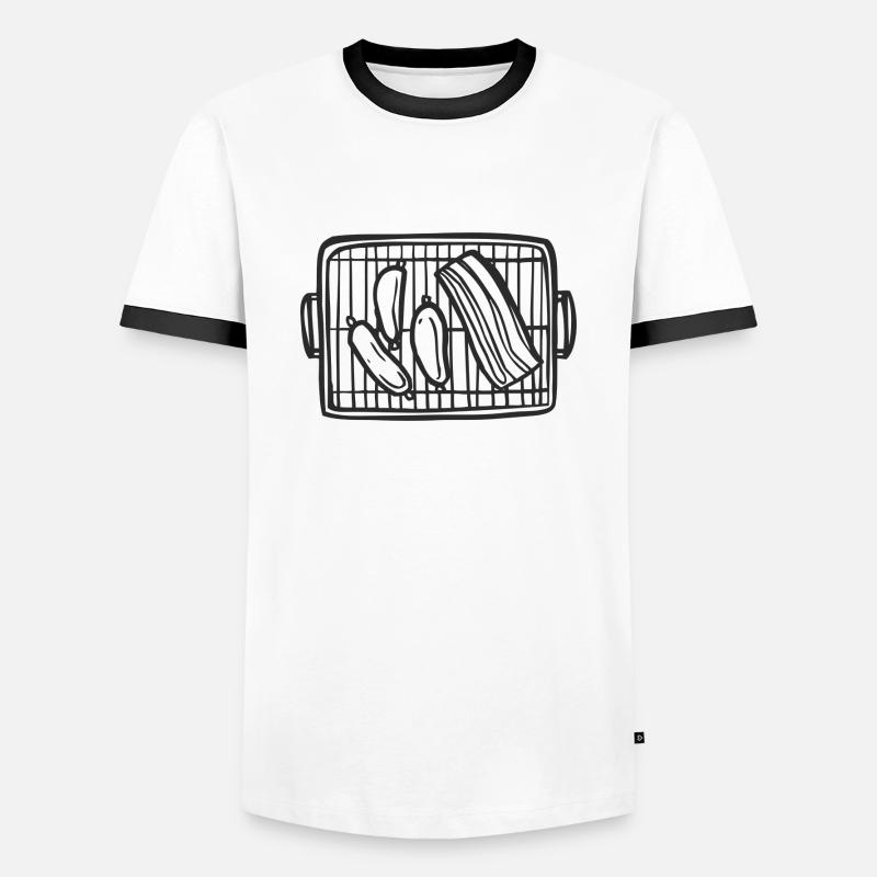 Grill mit Fleisch - Männer Kontrast-T-Shirt - Weiß/Schwarz