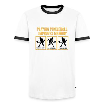 playing pickleball improves memory - Men's Ringer Shirt - white/black - Front - AI Model Female 172 light (172cm) & AI Model Male 178 dark (178cm)