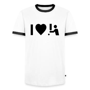 Cool "I Love Cricket" design for him and her - Men's Ringer Shirt - white/black - Front - AI Model Female 172 light (172cm) & AI Model Male 178 dark (178cm)