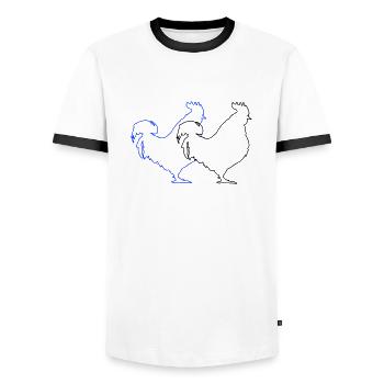 Rooster 2 - Men's Ringer Shirt - white/black - Front - AI Model Female 172 light (172cm) & AI Model Male 178 dark (178cm)
